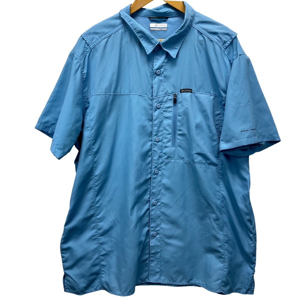 Columbia Omni Shade Kestrel‎ Trail II Solid Zipper S/S Shirt Mens XL Performance